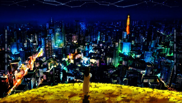 Rimuru Tempest and Shizue Izawa watching the night Tokio